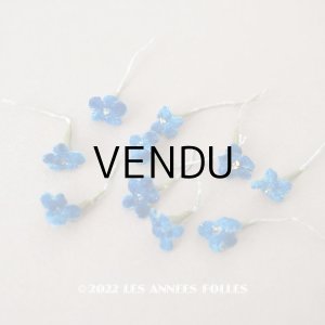 画像: アンティーク 布花材料 勿忘草の花びらのセット 茎＆ガラス製の萼付き 10ピースのセット
