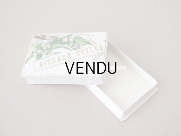 画像4: アンティーク 鈴蘭と鳥の小さな紙箱　パウダーピンクの縁取り  (4)