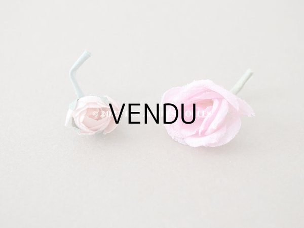 画像11: アンティーク  小さな薔薇の布花 2ピースのセット　ピンク (11)