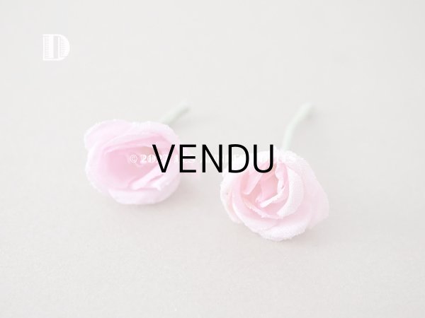 画像9: アンティーク  小さな薔薇の布花 2ピースのセット　ピンク (9)