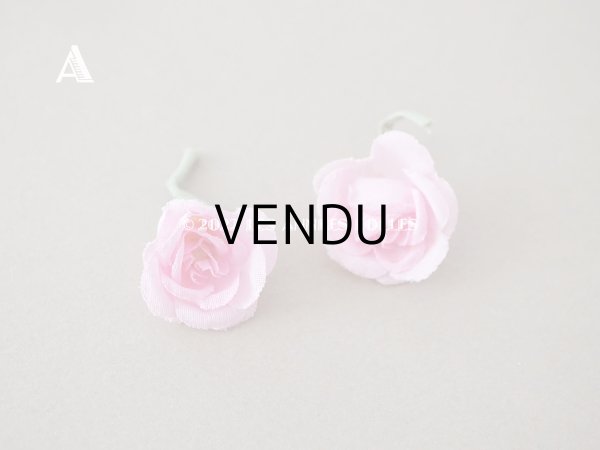 画像2: アンティーク  小さな薔薇の布花 2ピースのセット　ピンク (2)