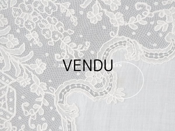 画像17: 19世紀 アンティーク ポワンドガーズ 結婚式のハンカチ モノグラムの刺繍入り 【 ポワン・ド・ガーズ 】 (17)