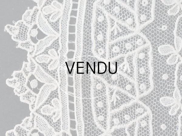 画像18: 19世紀 アンティーク ポワンドガーズ 結婚式のハンカチ モノグラムの刺繍入り 【 ポワン・ド・ガーズ 】 (18)