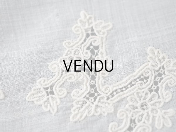 画像12: 19世紀 アンティーク ポワンドガーズ 結婚式のハンカチ モノグラムの刺繍入り 【 ポワン・ド・ガーズ 】 (12)