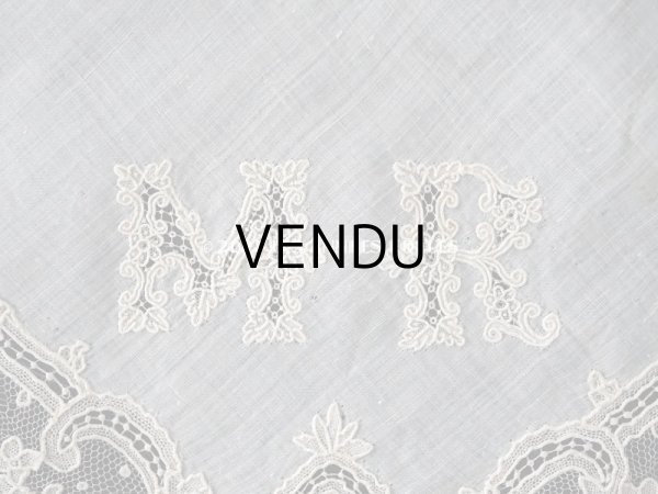 画像9: 19世紀 アンティーク ポワンドガーズ 結婚式のハンカチ モノグラムの刺繍入り 【 ポワン・ド・ガーズ 】 (9)