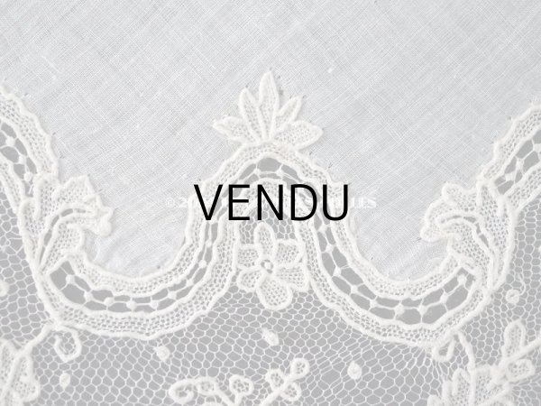 画像15: 19世紀 アンティーク ポワンドガーズ 結婚式のハンカチ モノグラムの刺繍入り 【 ポワン・ド・ガーズ 】 (15)