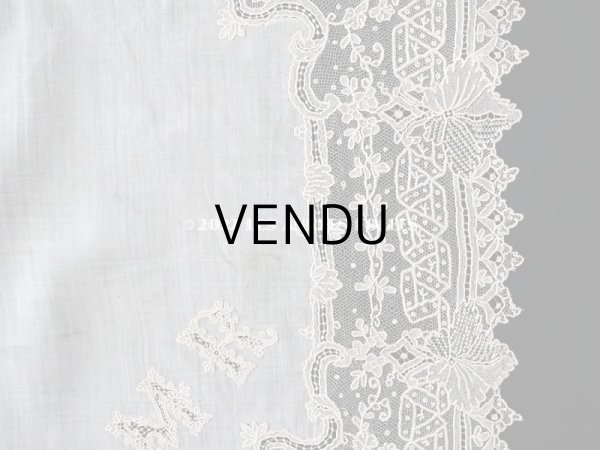 画像6: 19世紀 アンティーク ポワンドガーズ 結婚式のハンカチ モノグラムの刺繍入り 【 ポワン・ド・ガーズ 】 (6)