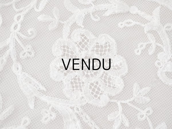 画像15: アンティーク  ウェディングヴェール  花のブーケのモチーフ 約276×174cm アプリカシオン・アングルテール (ボビンレース)　 (15)