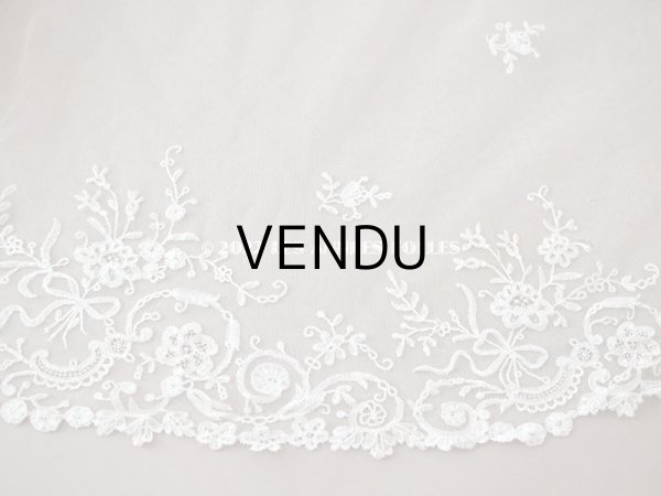 画像9: アンティーク  ウェディングヴェール  花のブーケのモチーフ 約276×174cm アプリカシオン・アングルテール (ボビンレース)　 (9)