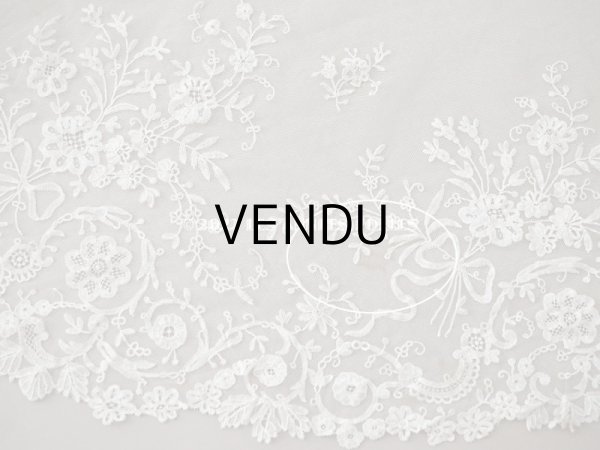 画像7: アンティーク  ウェディングヴェール  花のブーケのモチーフ 約276×174cm アプリカシオン・アングルテール (ボビンレース)　 (7)