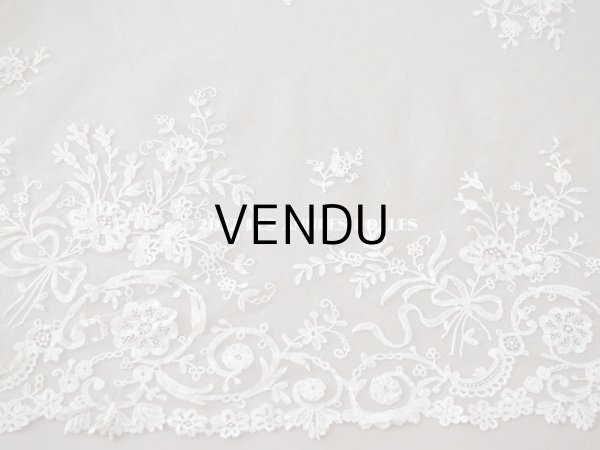 画像8: アンティーク  ウェディングヴェール  花のブーケのモチーフ 約276×174cm アプリカシオン・アングルテール (ボビンレース)　 (8)