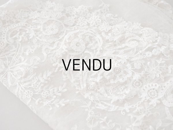 画像19: アンティーク  ウェディングヴェール  花のブーケのモチーフ 約276×174cm アプリカシオン・アングルテール (ボビンレース)　 (19)