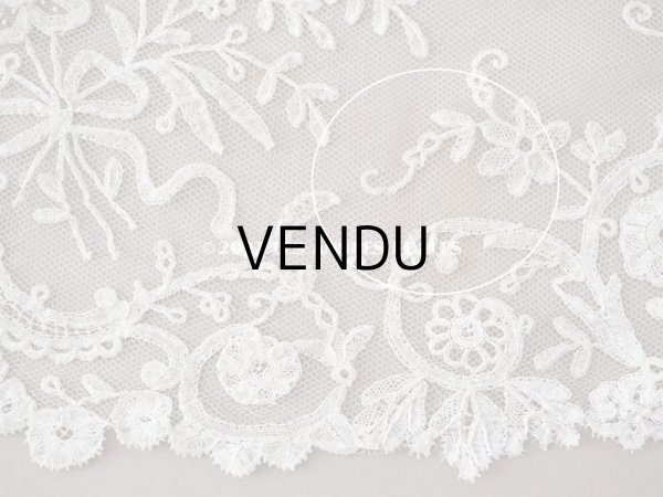 画像13: アンティーク  ウェディングヴェール  花のブーケのモチーフ 約276×174cm アプリカシオン・アングルテール (ボビンレース)　 (13)