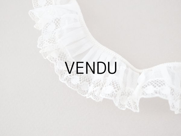 画像4: アンティーク プリーツ&フリルリボン レース付き オフホワイト  74cm 幅3.2cm  (4)