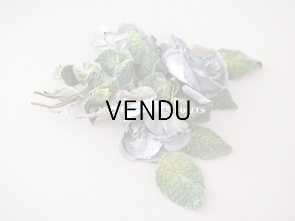 画像3: アンティーク 3輪の薔薇の大きな布花 グレー　 (3)