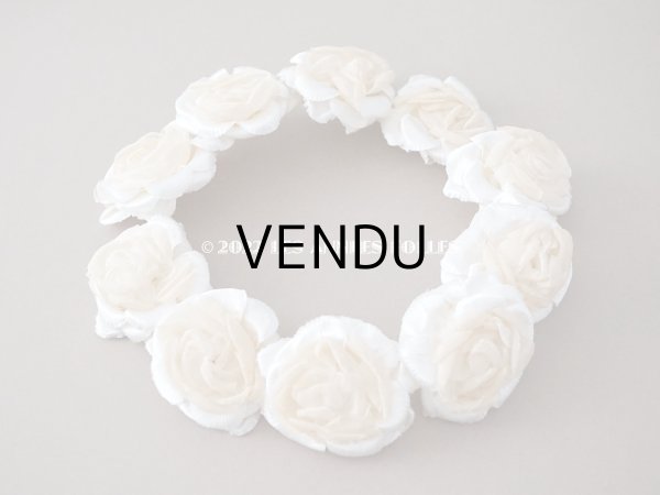 画像3: アンティーク シルクサテン&コットンオーガンジー 薔薇の布花のティアラ 花冠 (3)