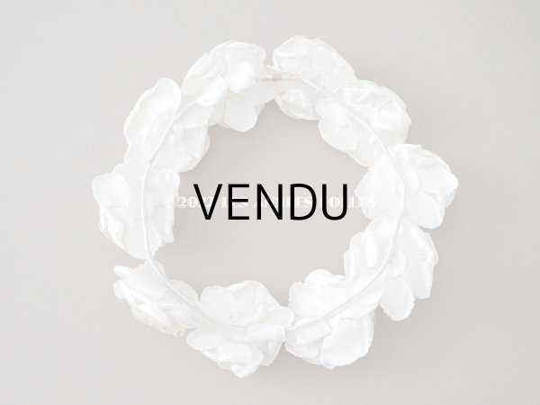 画像4: アンティーク シルクサテン&コットンオーガンジー 薔薇の布花のティアラ 花冠 (4)