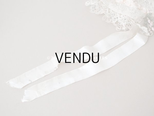 画像13: アンティーク ベビー用　ボネ　手編みのレース＆ベビーピンクのシルクリボン (13)