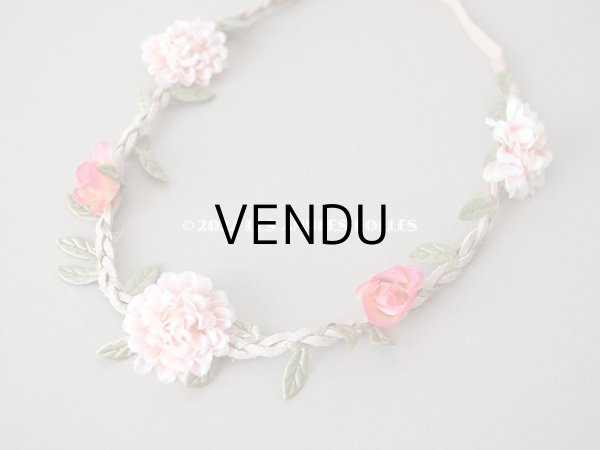 画像3: アンティーク ピンクの薔薇の布花のティアラ 花冠　 (3)