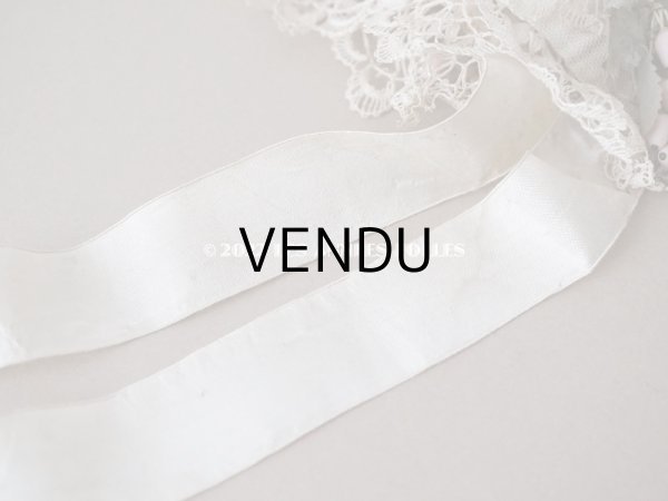 画像15: アンティーク ベビー用　ボネ　手編みのレース＆ベビーピンクのシルクリボン (15)