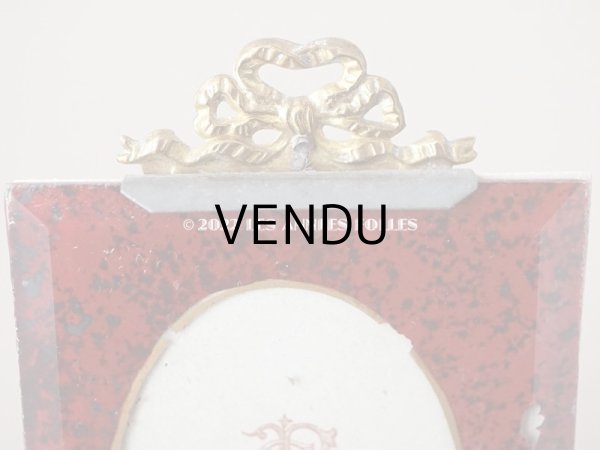 画像11: アンティーク とても小さなフォトフレーム  リボンモチーフ付き 赤＆黒のマーブル　 (11)