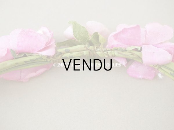 画像11: アンティーク ピンクの薔薇の布花のティアラ 花冠　 (11)