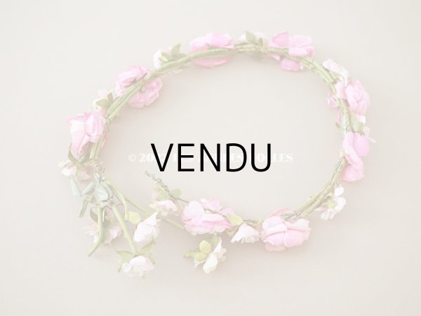 画像9: アンティーク ピンクの薔薇の布花のティアラ 花冠　 (9)
