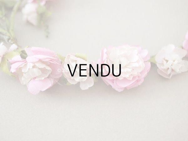画像7: アンティーク ピンクの薔薇の布花のティアラ 花冠　 (7)