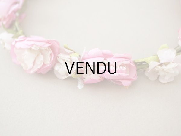 画像4: アンティーク ピンクの薔薇の布花のティアラ 花冠　 (4)