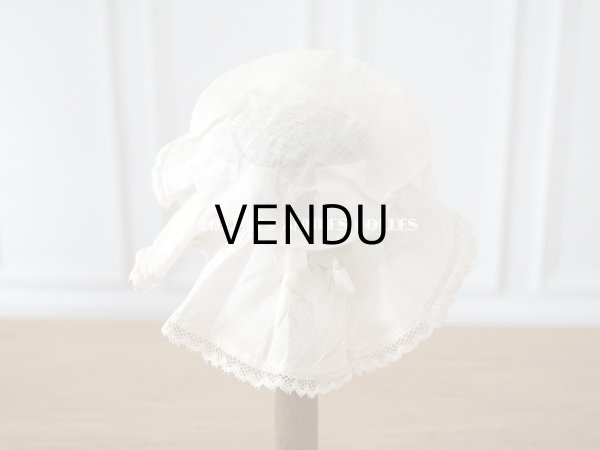 画像4: アンティーク ドール用　ボネ　パウダーグリーンのシルクリボン＆手編みのレース (4)