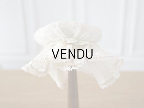 画像7: アンティーク ドール用　ボネ　パウダーグリーンのシルクリボン＆手編みのレース (7)