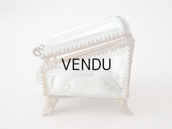 画像6: 19世紀末 アンティーク ジュエリーボックス 　グレイッシュブルーのシルク製クッション　懐中時計 (6)