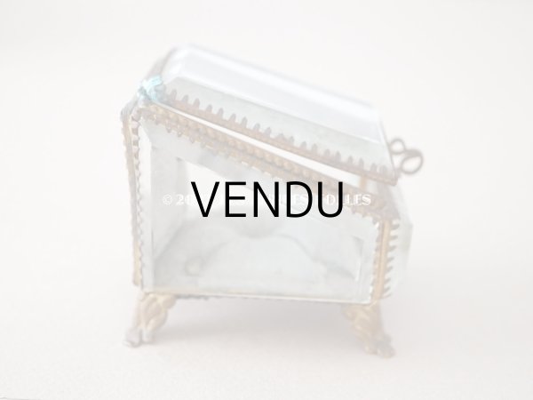 画像5: 19世紀末 アンティーク ジュエリーボックス 　グレイッシュブルーのシルク製クッション　懐中時計 (5)