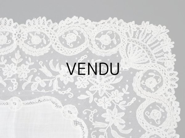 画像5: 1866年 アンティーク  結婚式のハンカチ アプリカシオン・アングルテール (ボビンレース)　 (5)
