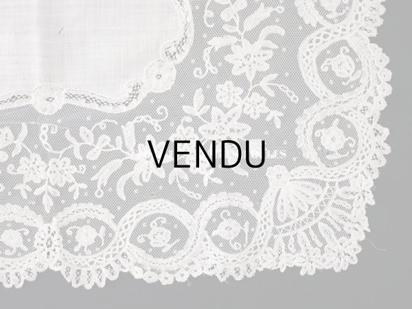画像9: 1866年 アンティーク  結婚式のハンカチ アプリカシオン・アングルテール (ボビンレース)　 (9)