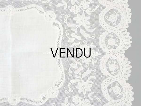 画像7: 1866年 アンティーク  結婚式のハンカチ アプリカシオン・アングルテール (ボビンレース)　 (7)