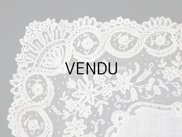 画像4: 1866年 アンティーク  結婚式のハンカチ アプリカシオン・アングルテール (ボビンレース)　 (4)