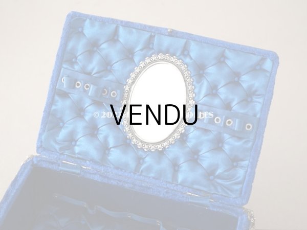 画像17: 19世紀末 アンティーク 　裁縫箱　鍵付き マリンブルーのベルベット＆シルククッション (17)