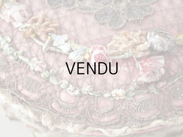 画像10: アンティーク シルク製　ロココモチーフ＆花かごのレース&ロココトリム カルトナージュボックス  (10)