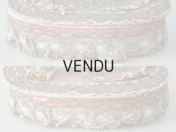 画像12: アンティーク シルク製　ロココモチーフ＆花かごのレース&ロココトリム カルトナージュボックス  (12)