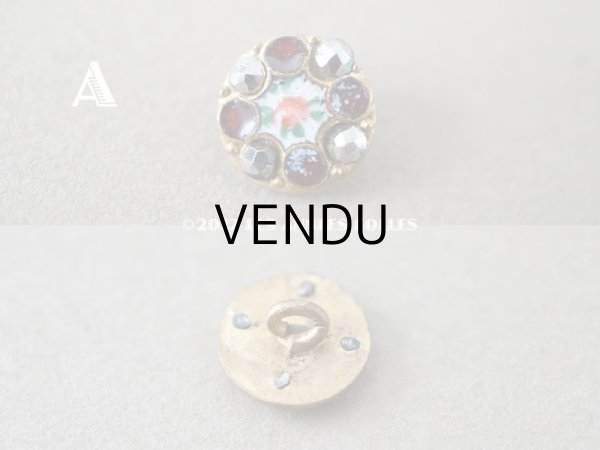 画像2: 19世紀末 アンティーク エナメルボタン 薔薇 ハンドペイント マーカサイト＆グラスストーン 9mm (2)