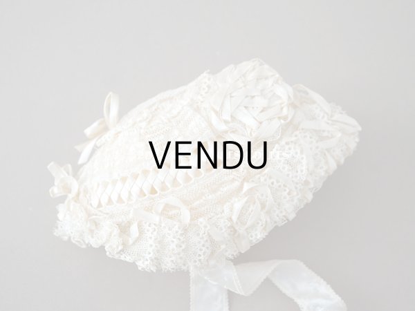 画像6: アンティーク 新品同様 バテム用　レース&フリル使いのボネ ベビー用ボネ (6)