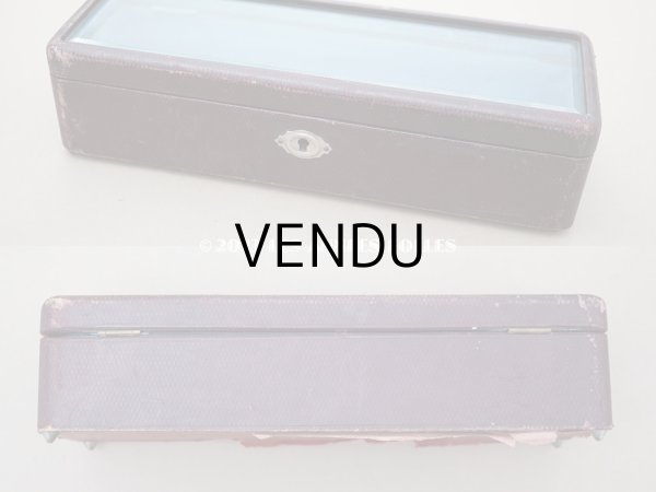 画像7: アンティーク 本革製 ジュエリーケース スモーキーブルーのシルク製クッション (7)