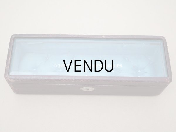 画像5: アンティーク 本革製 ジュエリーケース スモーキーブルーのシルク製クッション (5)