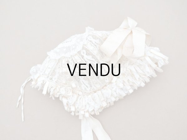 画像2: ＊蚤の市＊アンティーク バテム用 レースのボネ パウダーピンクのリボン ベビー用ボネ (2)