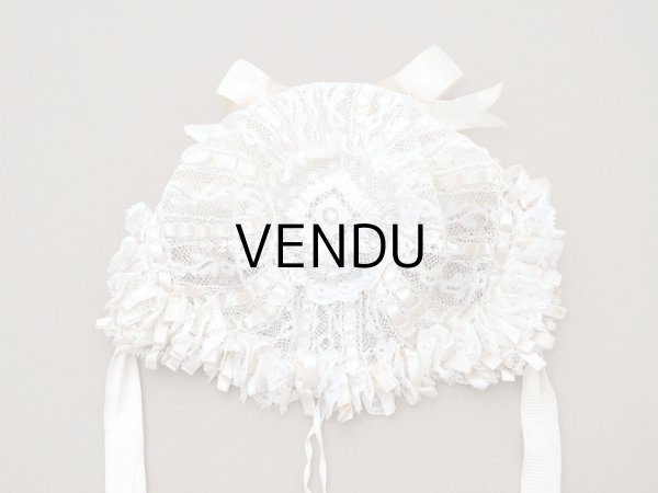 画像5: ＊蚤の市＊アンティーク バテム用 レースのボネ パウダーピンクのリボン ベビー用ボネ (5)