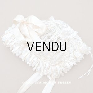 画像: ＊蚤の市＊アンティーク バテム用 レースのボネ パウダーピンクのリボン ベビー用ボネ