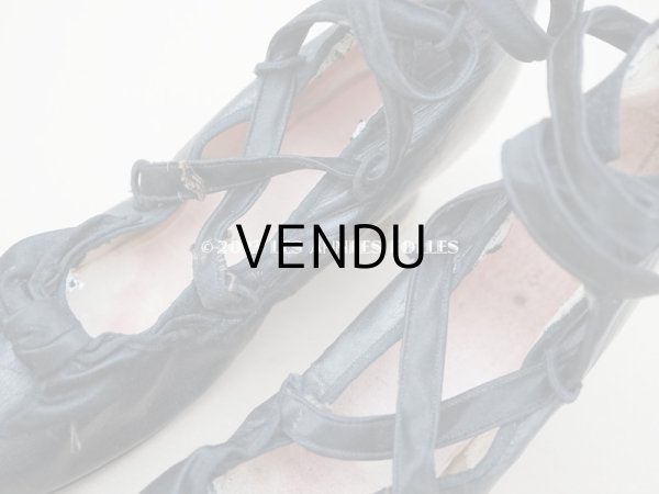 画像15: 19世紀末 アンティーク　大きなリボン付き　 小さなレザーシューズ　シルクサテンリボンのレースアップ (15)