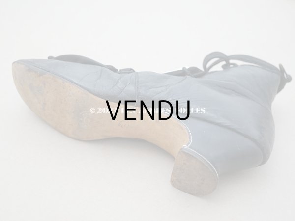 画像13: 19世紀末 アンティーク　大きなリボン付き　 小さなレザーシューズ　シルクサテンリボンのレースアップ (13)