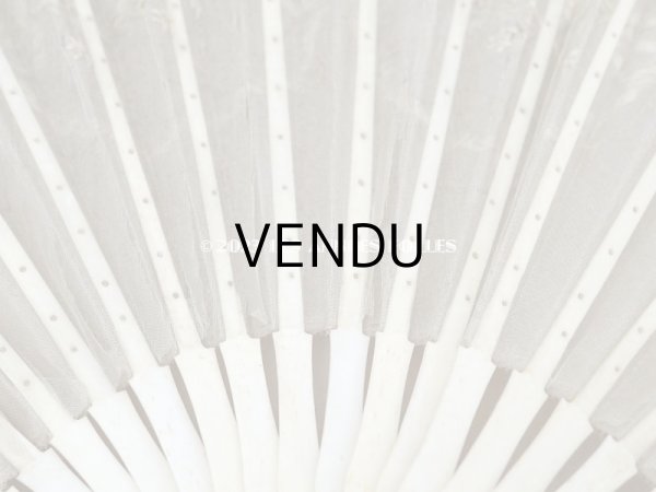 画像15: 19世紀 アンティーク リボン刺繍のファン リボン＆花のガーランド柄 シルク製オリジナルバッグ入り (15)